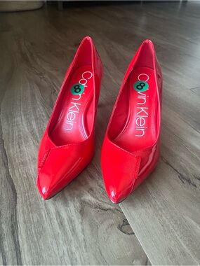 Calvin Klein Women's Red Patent Pointed-Toe Heels